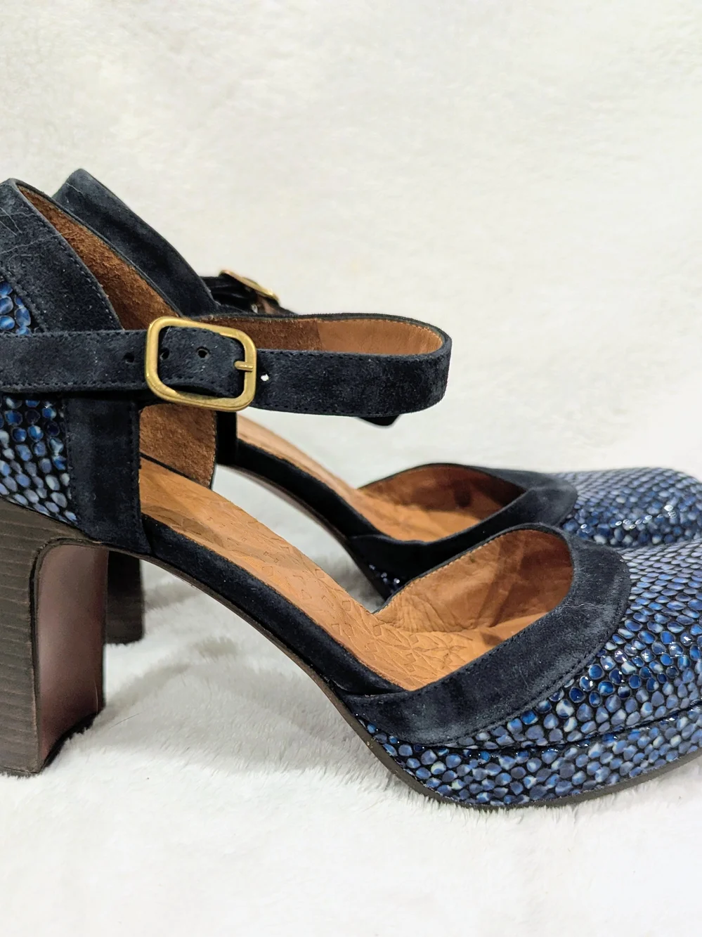 Chie Mihara Navy Blue Snake-Print Mary Jane Heels 🔥Fall Staple For Your Close!